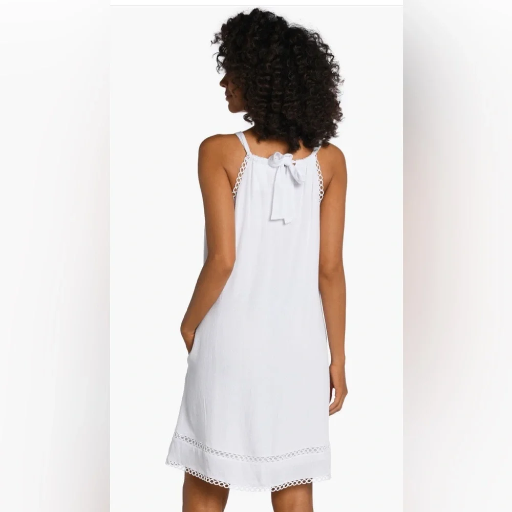 La Blanca Illusion Crinkle Cover-Up Dress, White, X-Small, $93